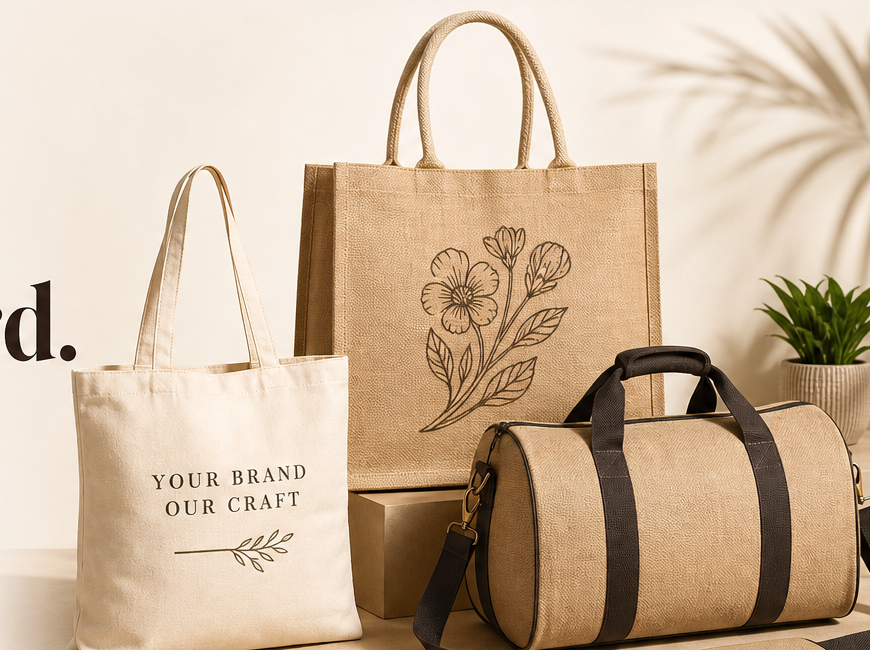 Jute and canvas bag showcase